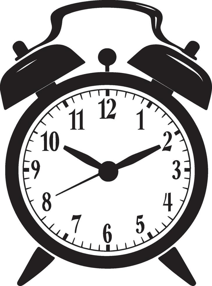 an alarm clock is shown in black and white vector