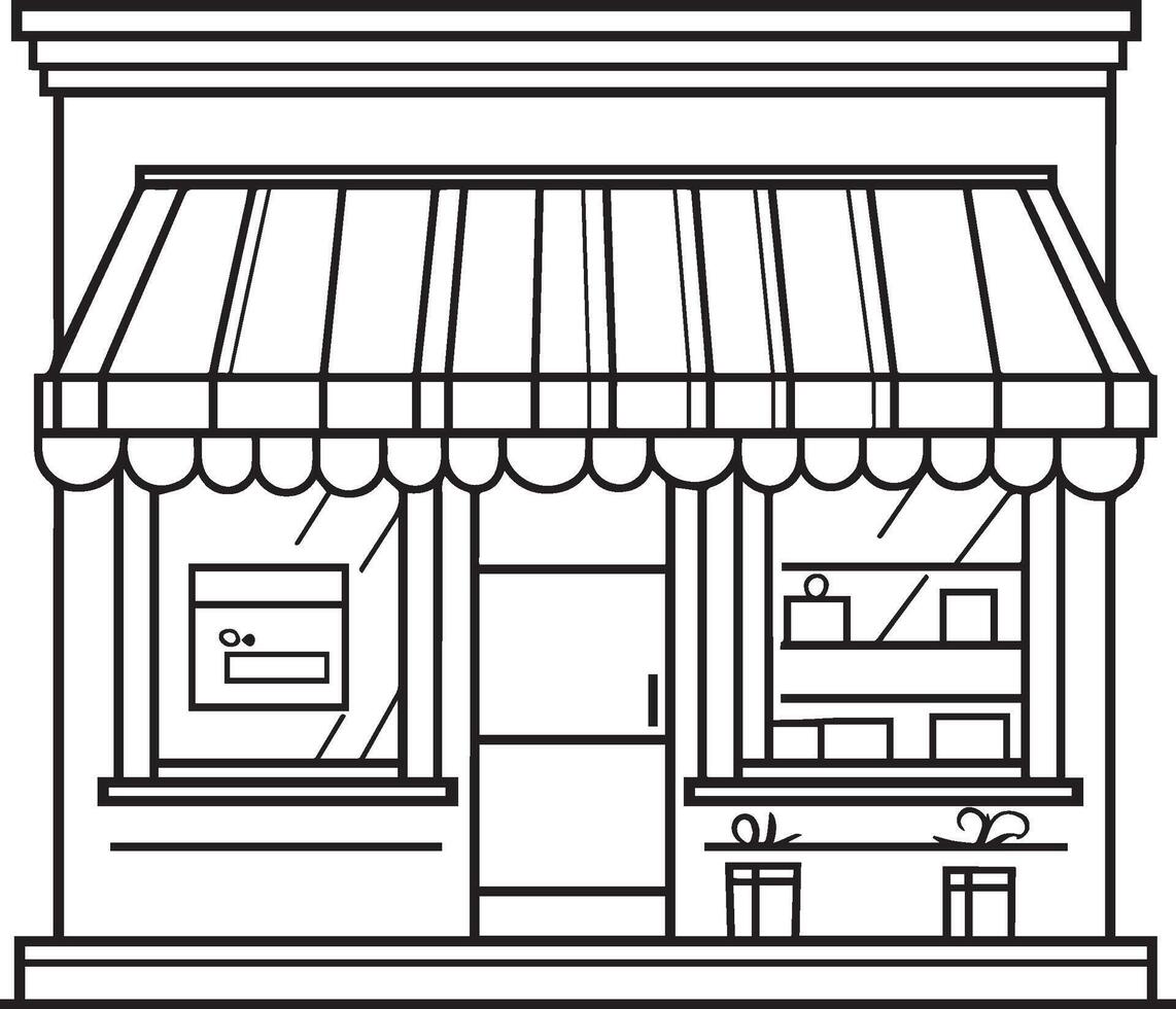 a black and white drawing of a store front vector
