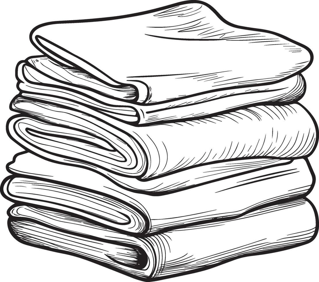 a stack of folded towels in a sketch style vector