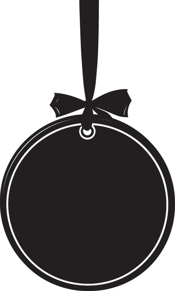 a black and white illustration of a round sign with a ribbon vector