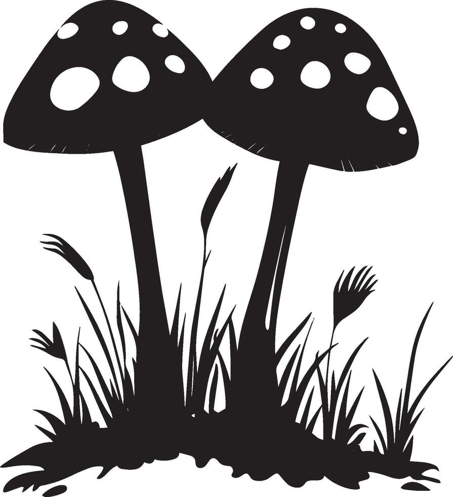 Red fly agarics in green moss clean simple icon silhouette black vector