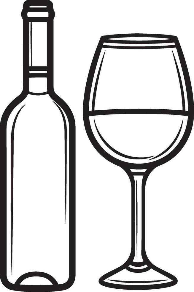 Wine and glass of wine clean simple linear outline black vector