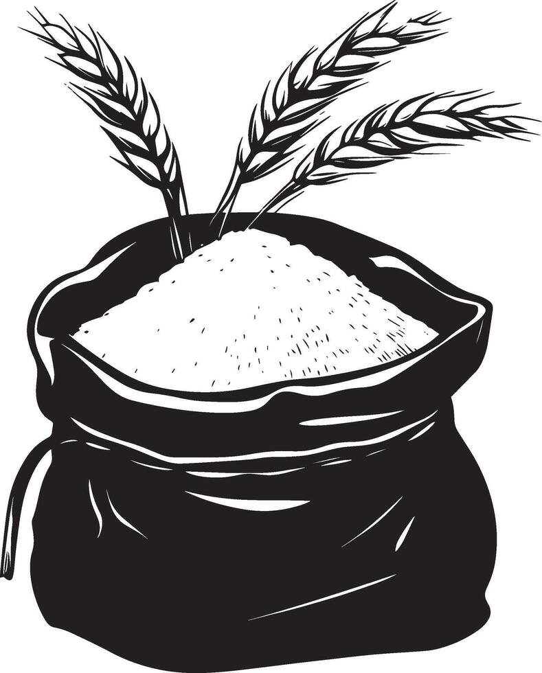 Wheat flour in sack bag clean simple silhouette black vector