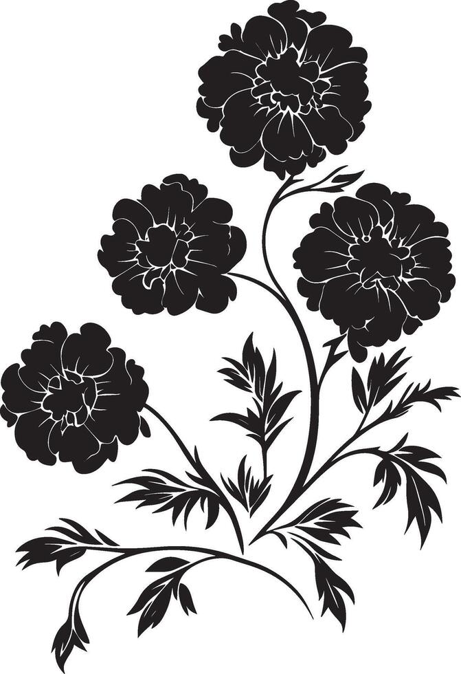 Corner style of marigold flowers clean simple icon silhouette black vector