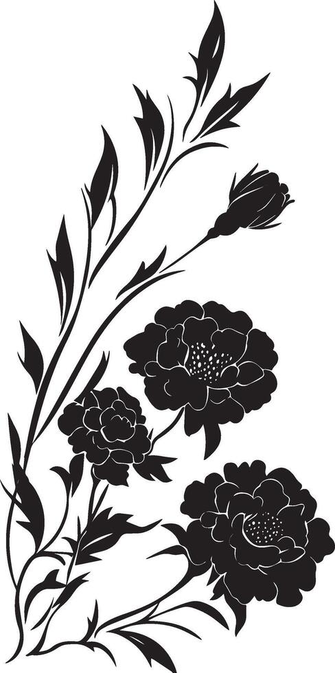 Corner style of marigold flowers clean simple silhouette black vector