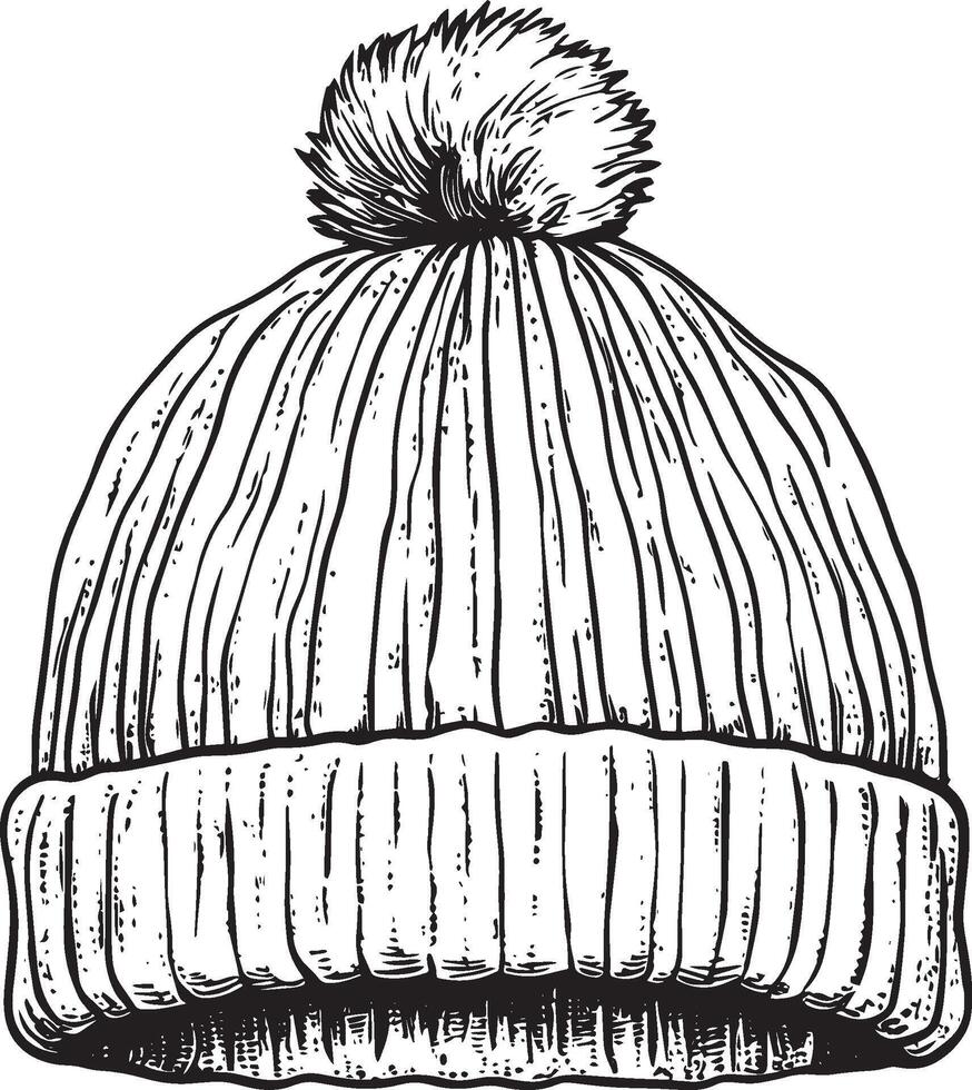 Knitted hat clean simple linear outline black vector