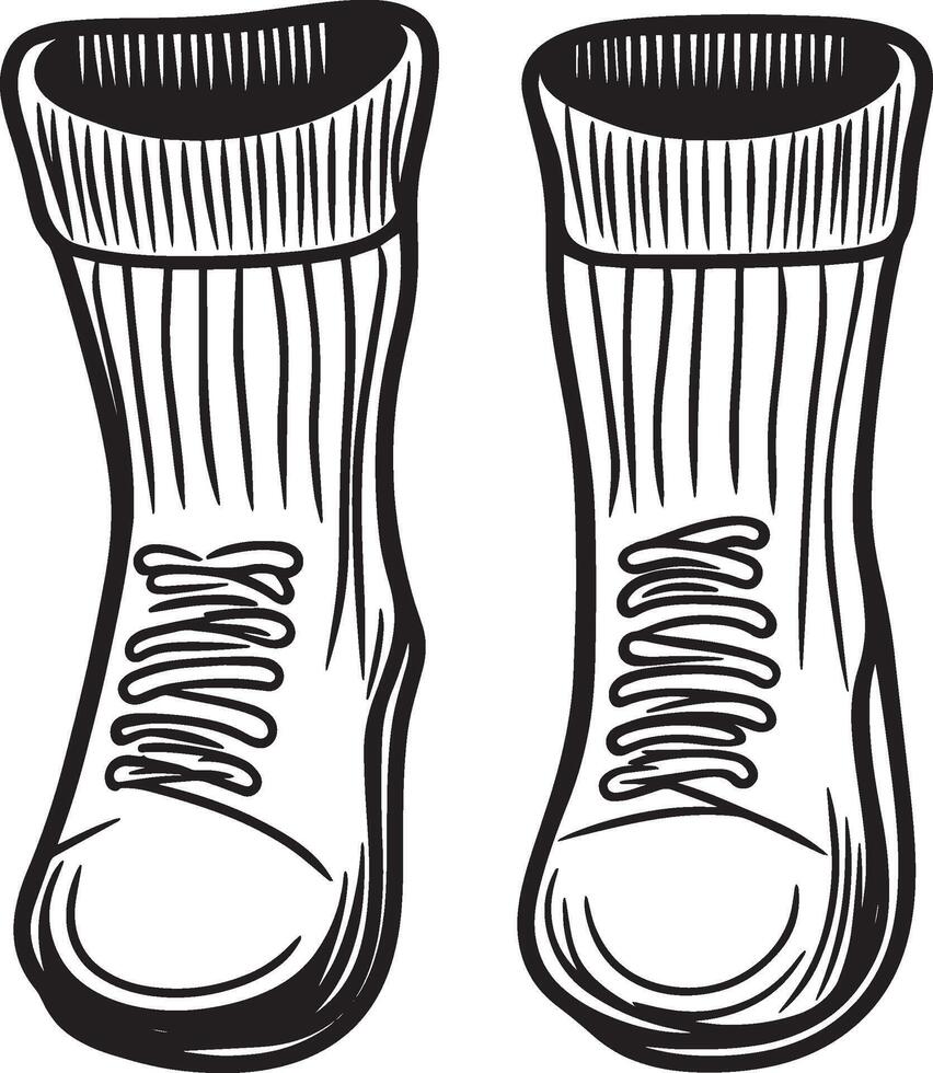 Pair of woolen socks clean simple linear outline black vector