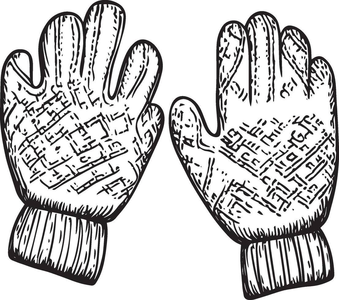 Pair of woolen gloves clean simple linear outline black vector