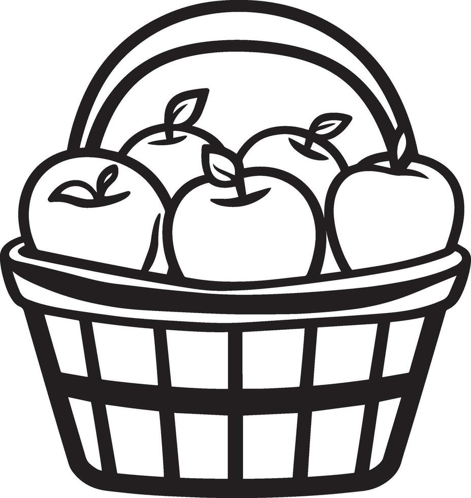 Apples In a Farm Basket clean simple icon outline black vector