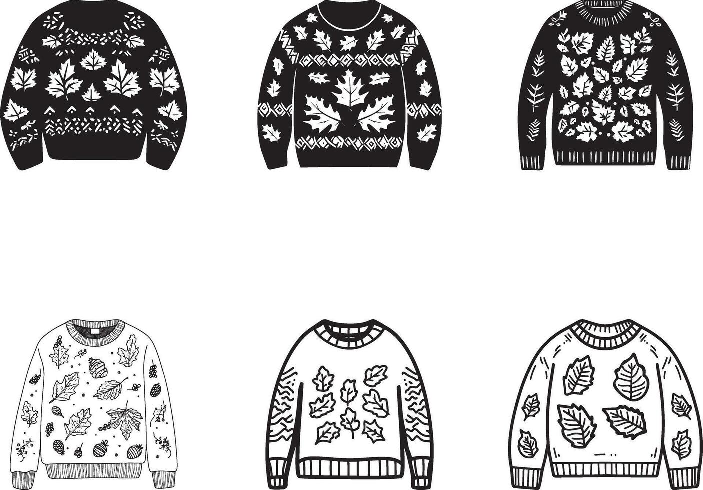 Collection of Autumn sweater clean simple silhouette black vector