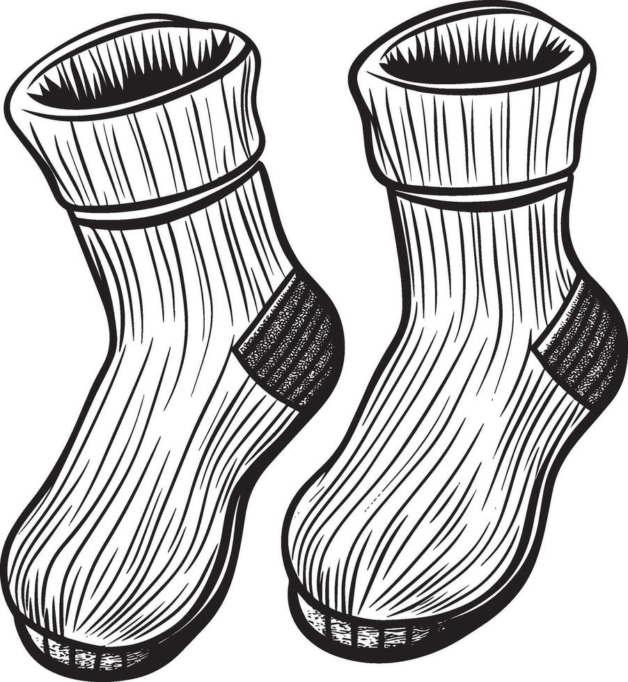 Pair of woolen socks clean simple linear outline black vector