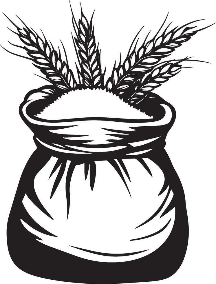 Wheat flour in sack bag clean simple silhouette black vector