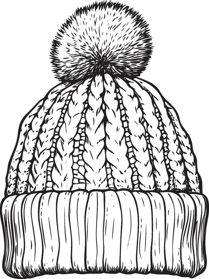 Knitted hat clean simple linear outline black vector