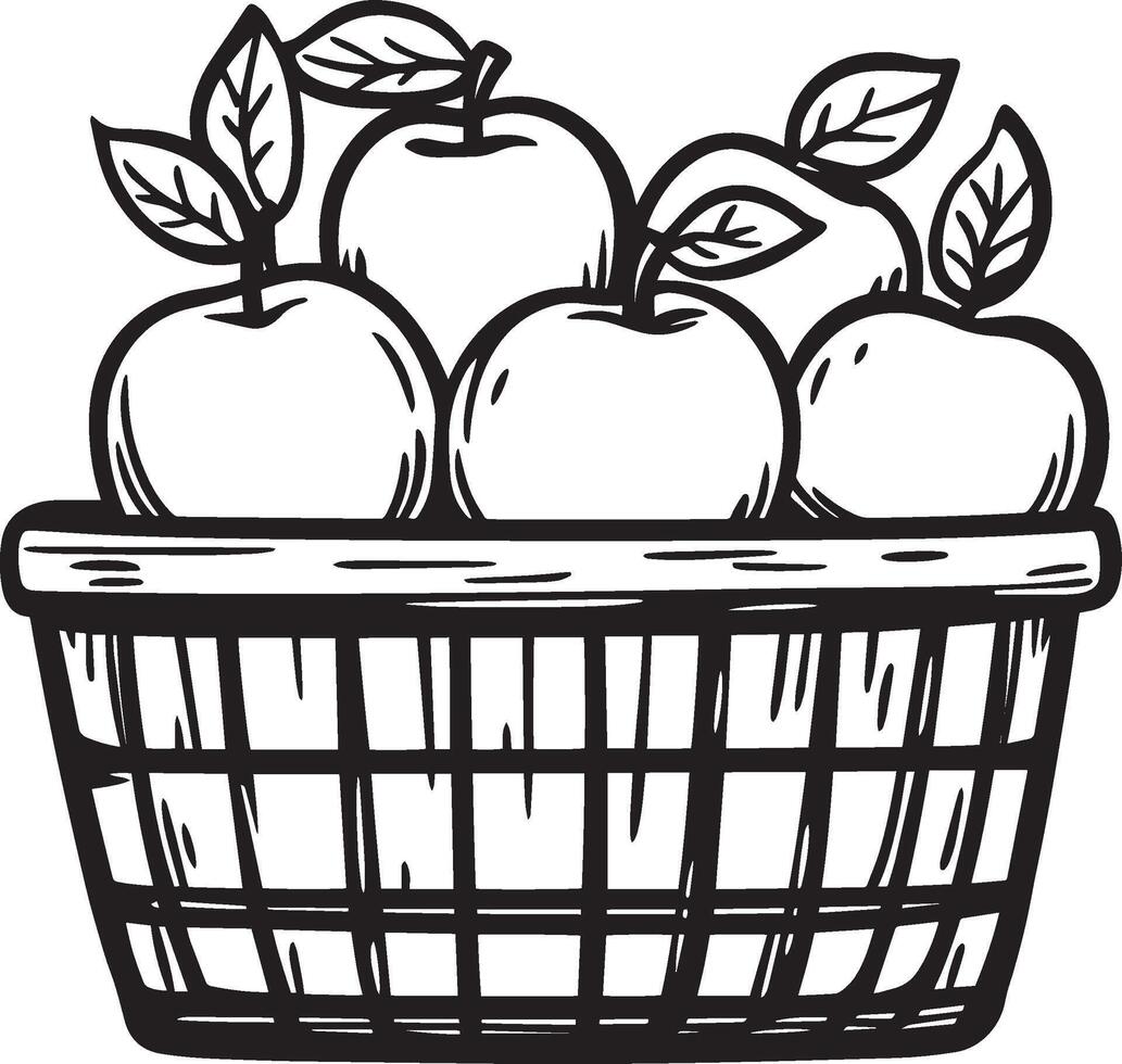 Apples In a Farm Basket clean simple linear outline black vector