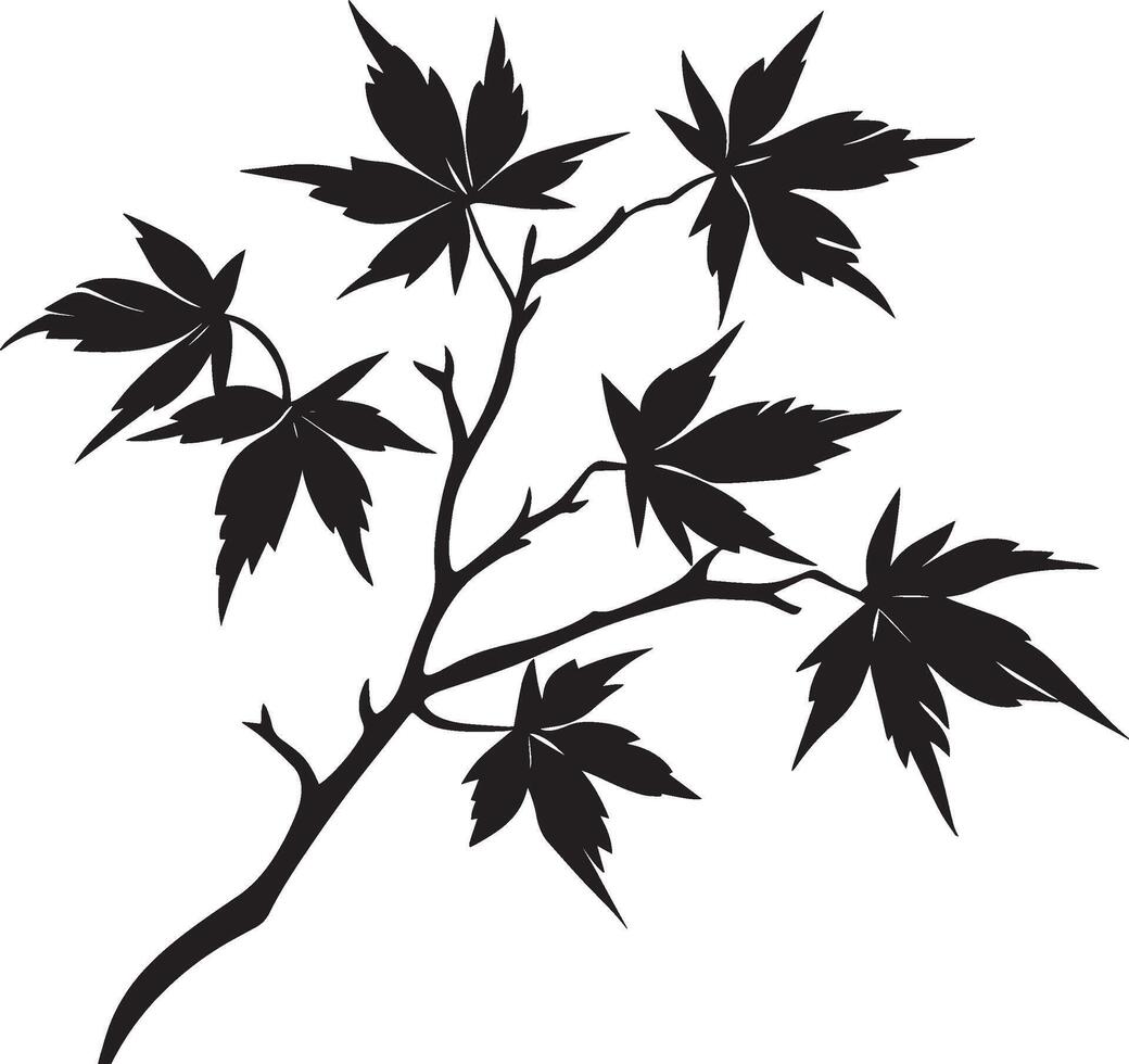 Maple branch with leaves clean simple icon silhouette black vector
