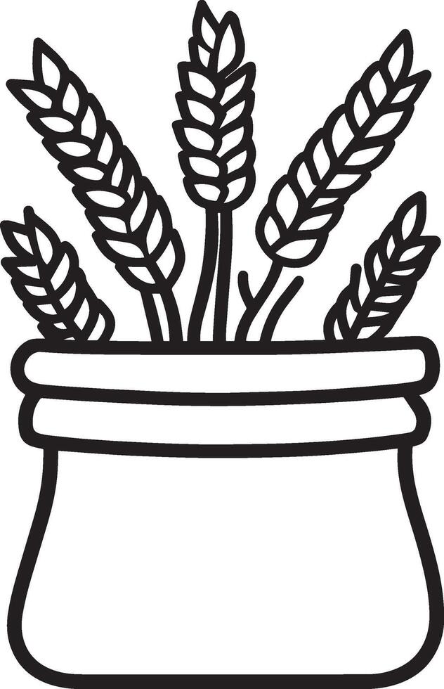 Wheat flour in sack bag clean simple linear outline black vector
