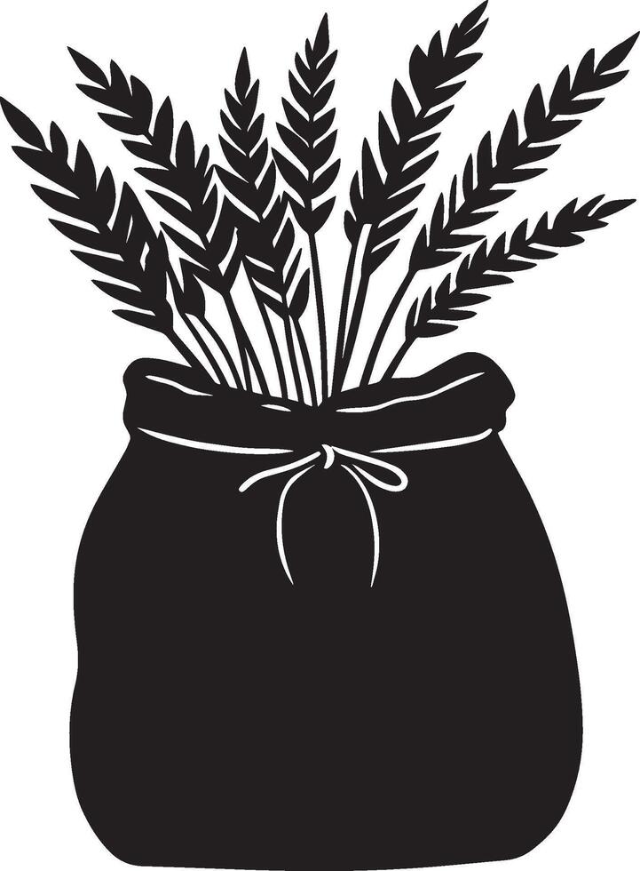 Wheat flour in sack bag clean simple icon silhouette black vector
