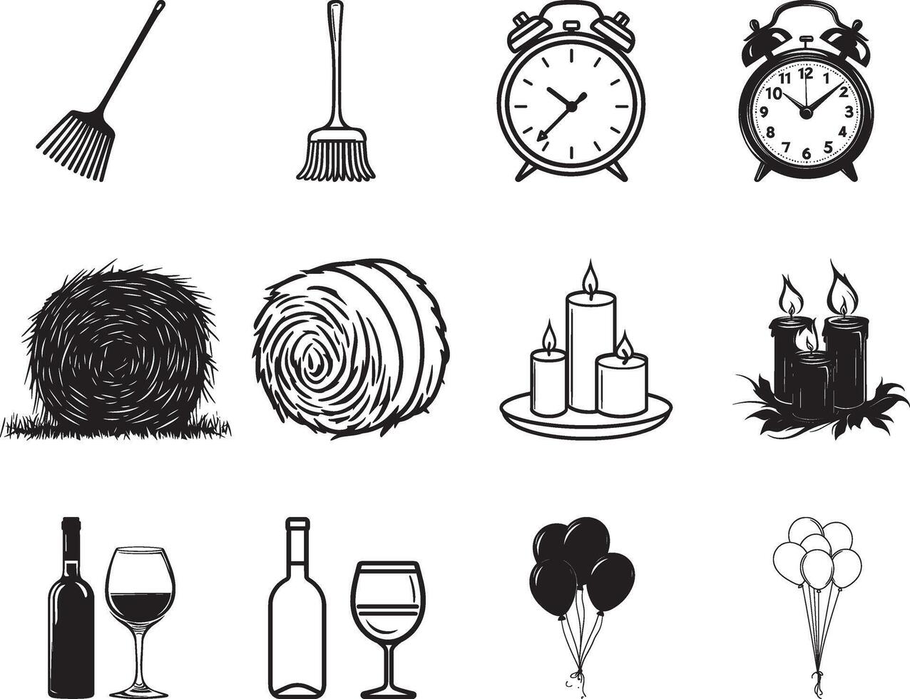 Collection of Things clean simple icon silhouette black vector