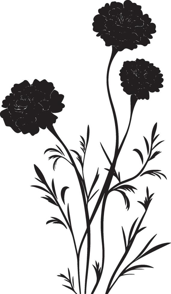 Corner style of marigold flowers clean simple icon silhouette black vector