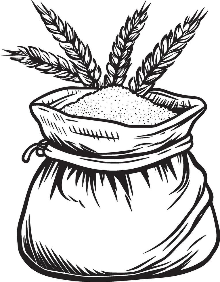Wheat flour in sack bag clean simple silhouette black vector
