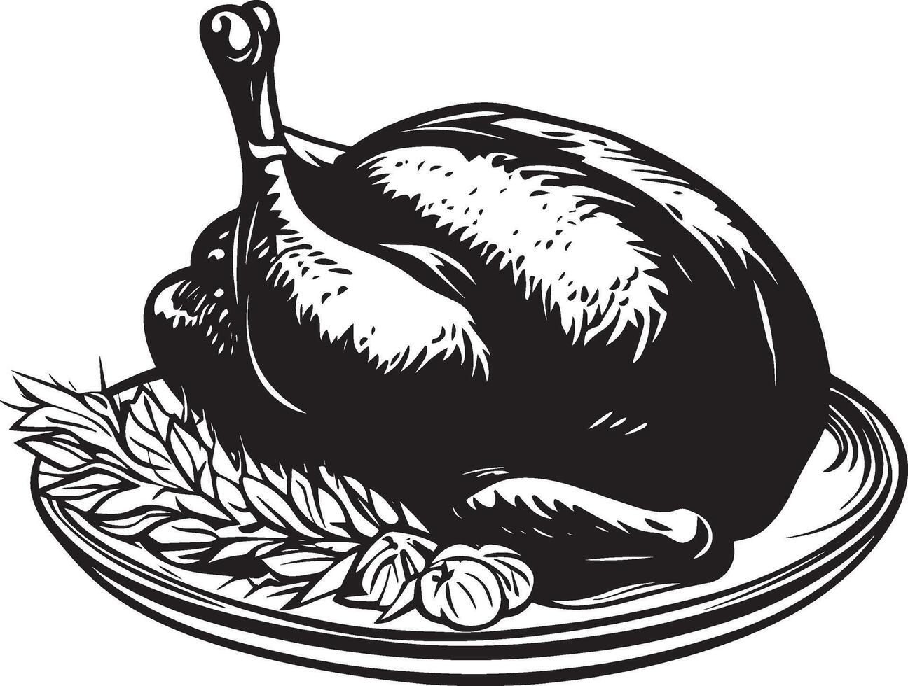 Roasted turkey for thanksgiving clean simple silhouette black vector