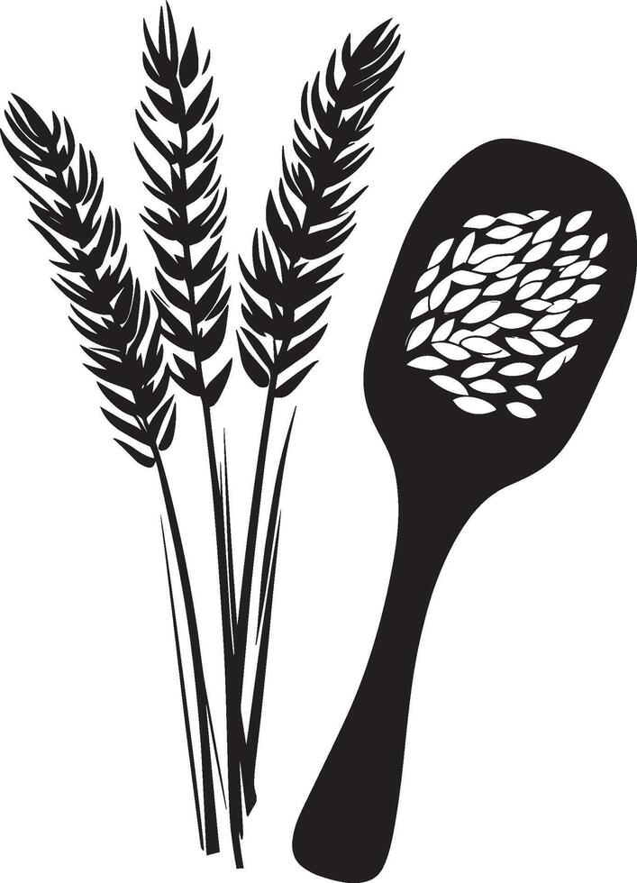 Wheat and wooden scoop clean simple silhouette black vector