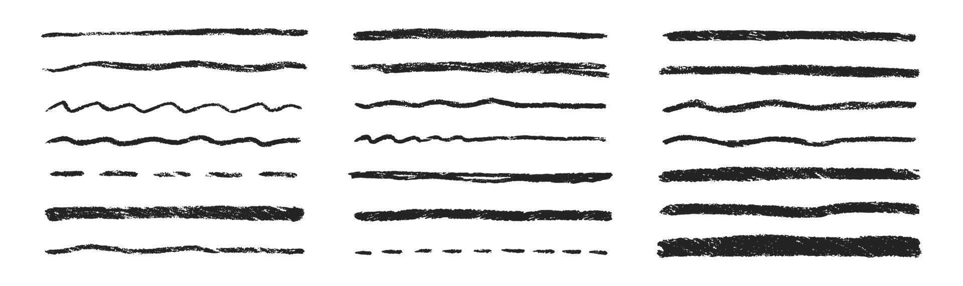 Set of chalk underline lines and texture strokes. Crayon mark brush line on a white background. Handwriting illustration. vector