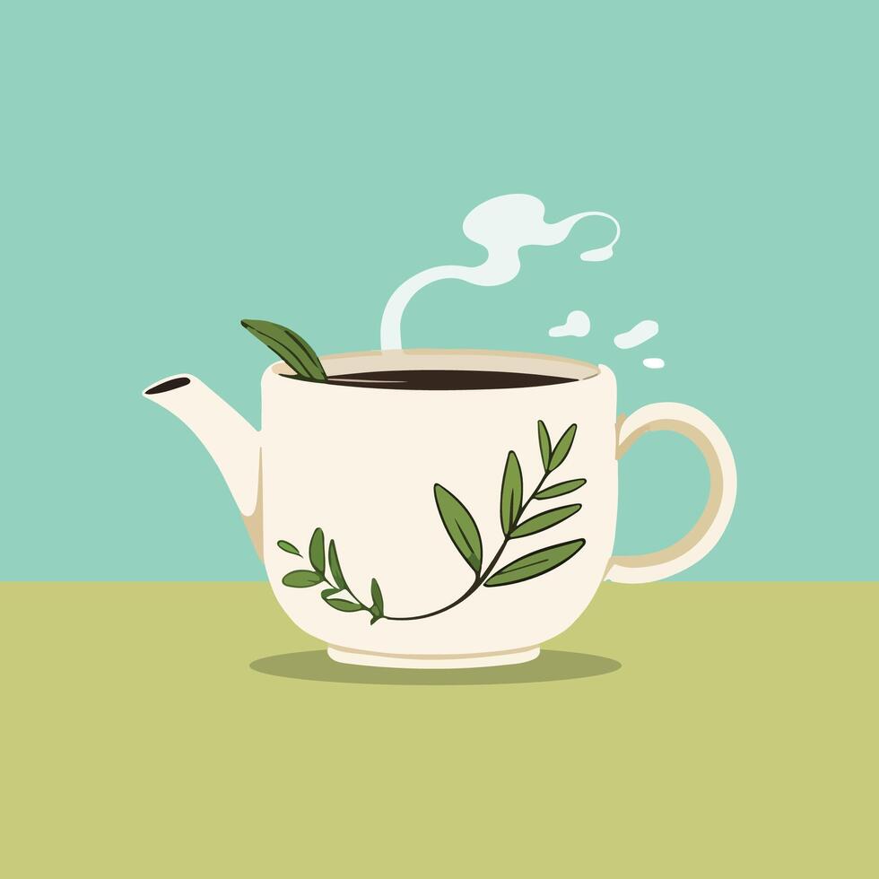 Minimalist Herbal Tea Mug Steaming Cup with Rosemary and Lemongrass vector