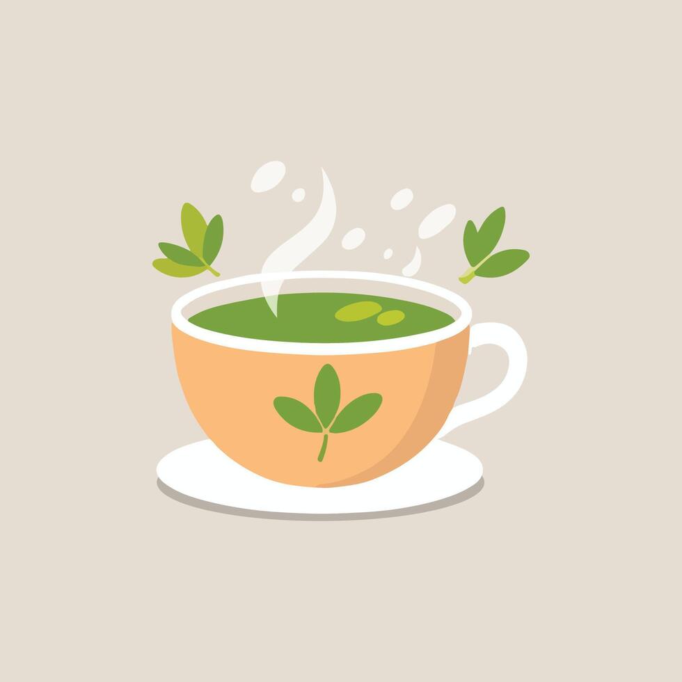 Herbal Tea Icon Steaming Cup with Chamomile and Mint vector