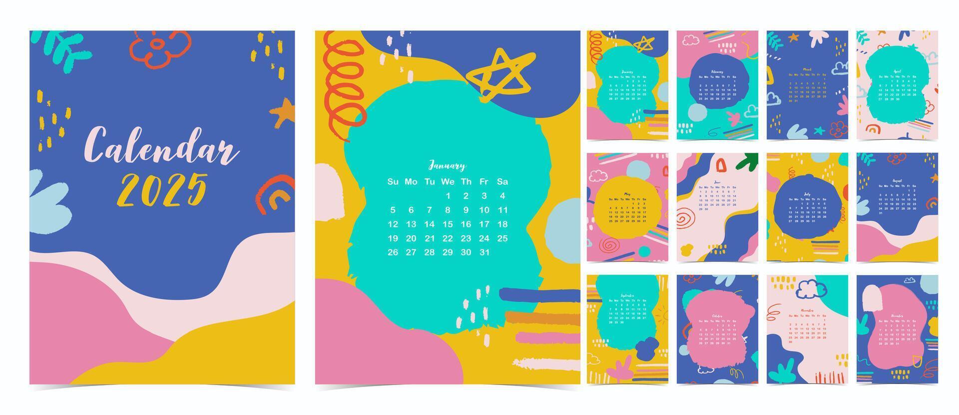 2025 table monthly calendar week start on Sunday with flower that use for vertical digital and printable vertical A4 A5 size vector