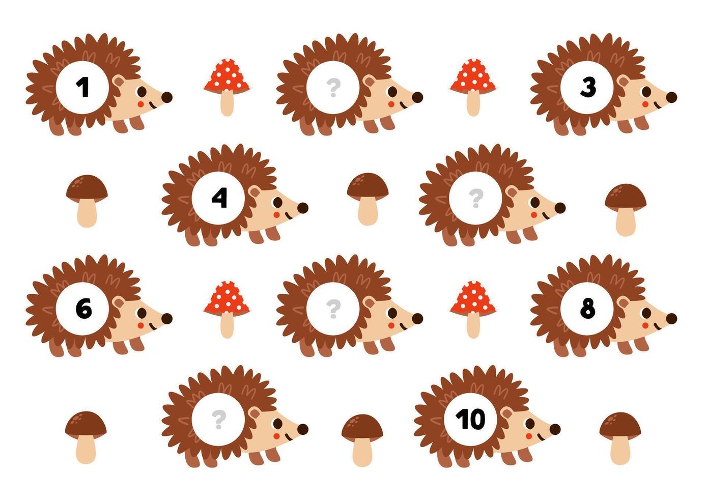 Count and write missing numbers. Counting game. vector