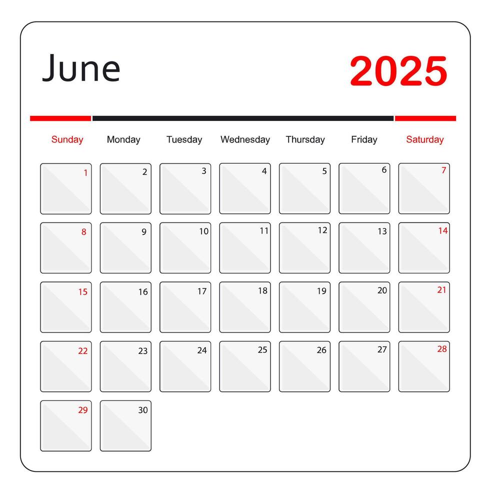 June 2025 Calendar. monthly calendar template vector