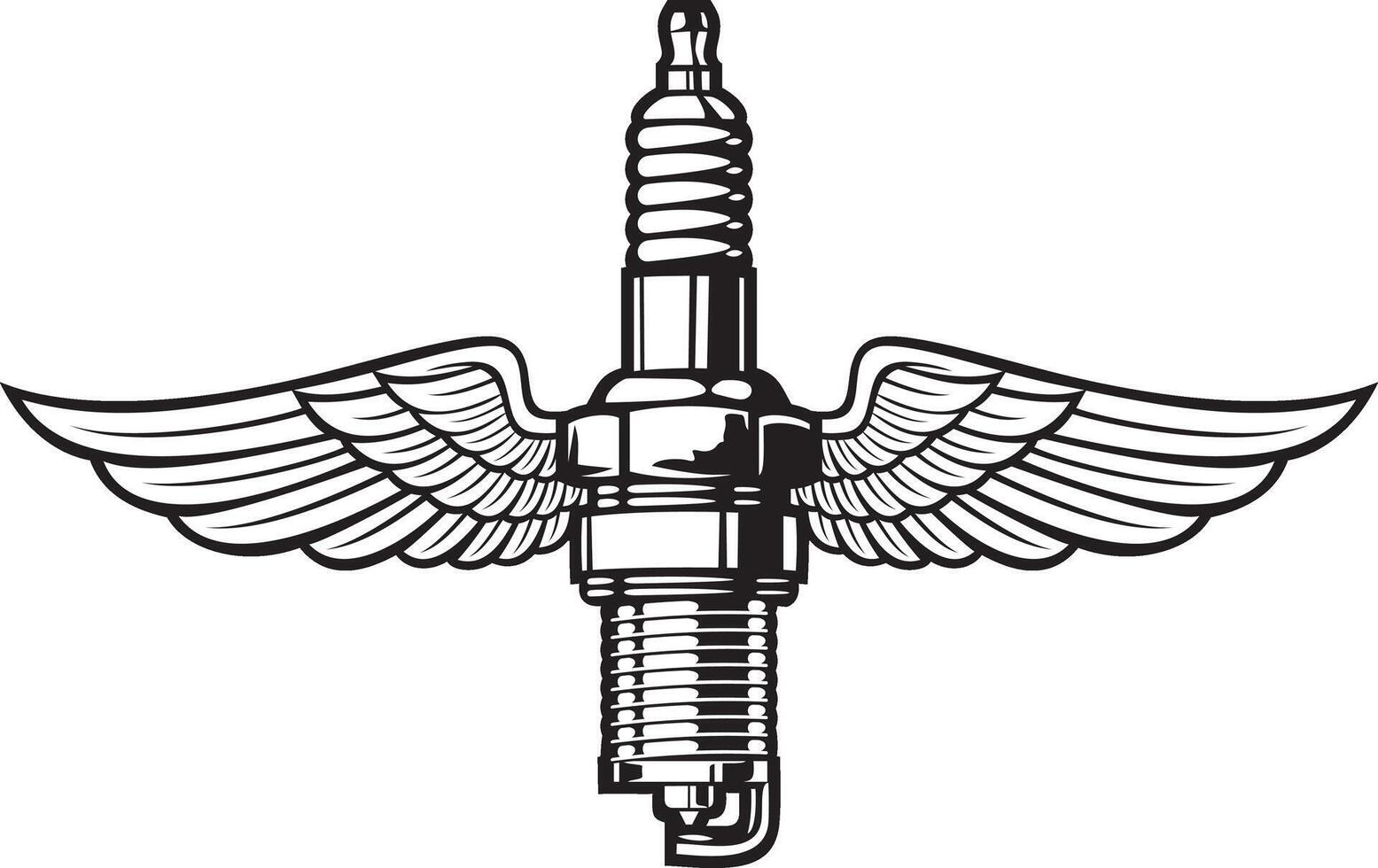 Spark Plug with Wings Black and White. Illustration. vector