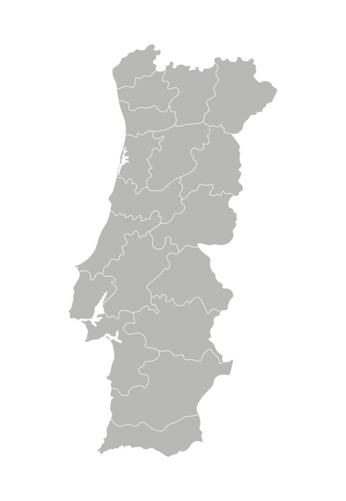 isolated illustration of simplified administrative map of Portugal. Borders of the provinces, regions. Grey silhouettes. White outline. vector