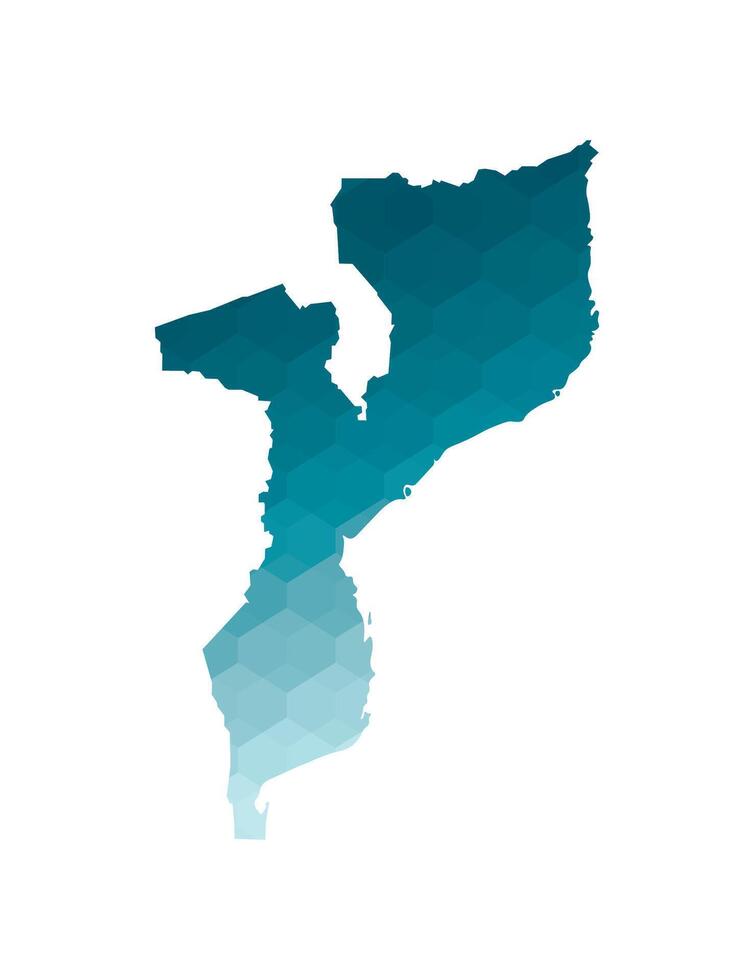 isolated illustration icon with simplified blue silhouette of Mozambique map. Polygonal geometric style. White background. vector
