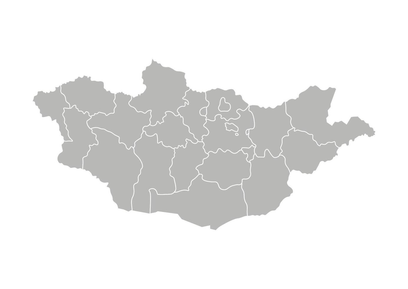 isolated illustration of simplified administrative map of Mongolia. Borders of the provinces, regions. Grey silhouettes. White outline vector