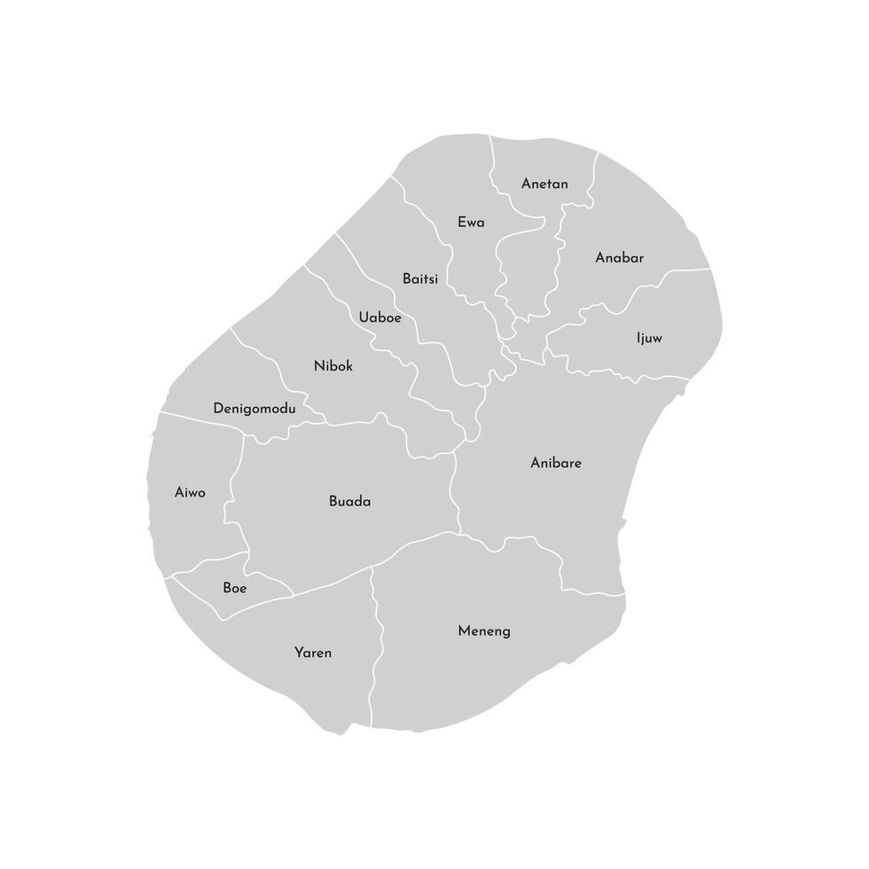 isolated illustration of simplified administrative map of Nauru. Borders and names of the districts, regions. Grey silhouettes. White outline vector