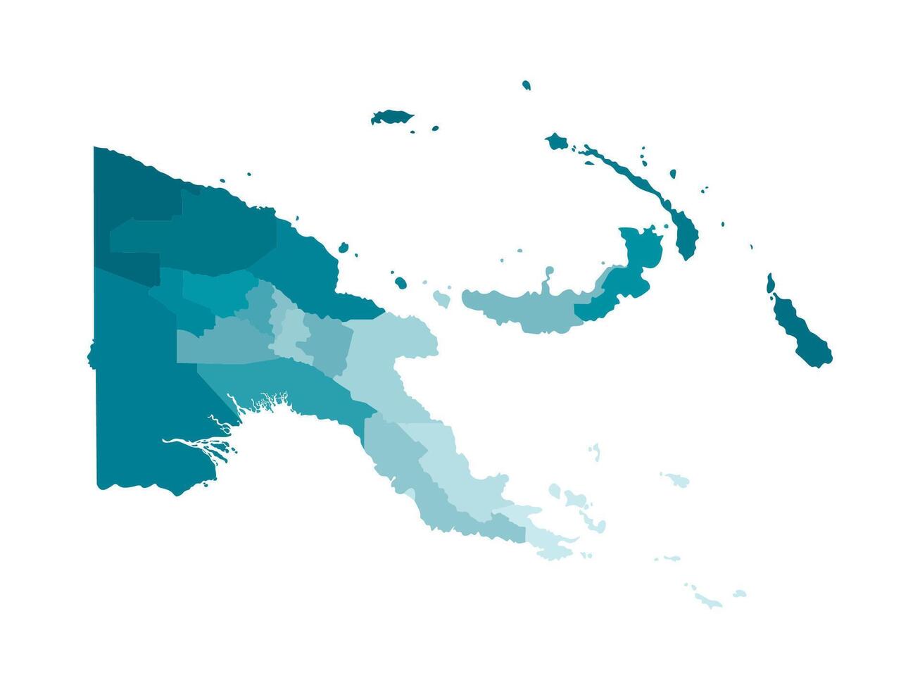 isolated illustration of simplified administrative map of Papua New Guinea. Borders of the province. Colorful blue khaki silhouettes. vector