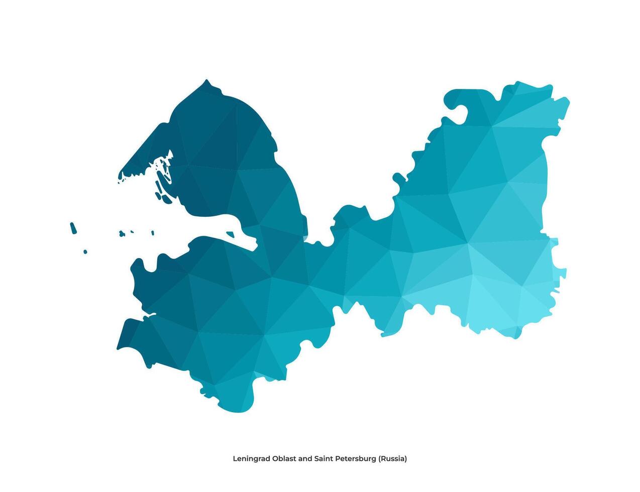isolated illustration icon with simplified blue silhouette of Leningrad Oblast and Saint Petersburg map. Polygonal geometric style. White background vector