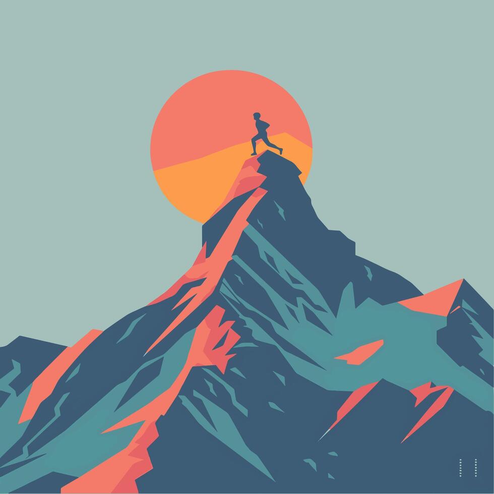 A mountain with a runner at the peak vector