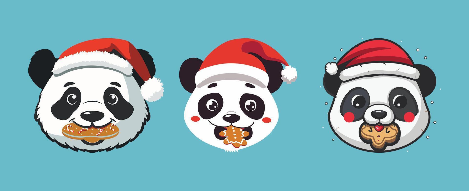 panda face with a red Santa hat vector