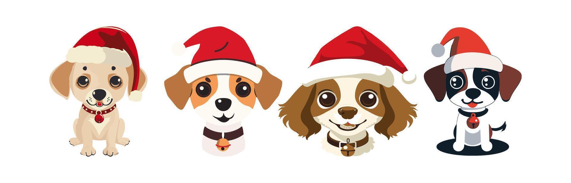 puppy face with a red Santa hat vector
