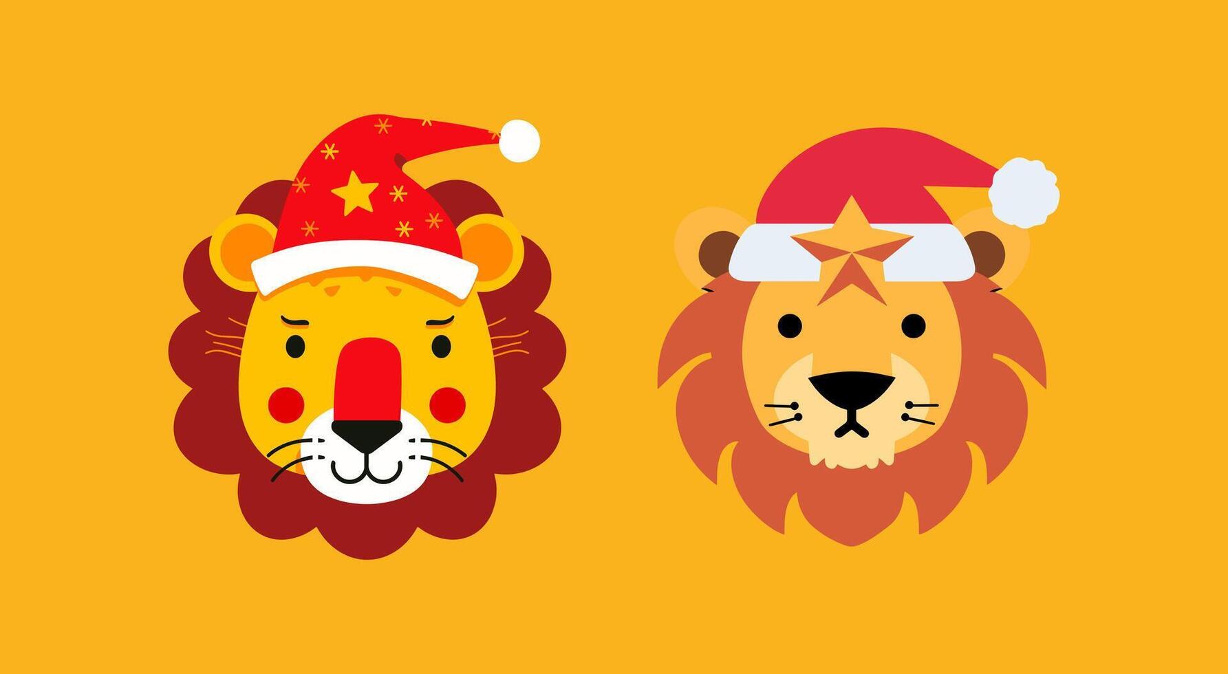 lion face with a red Santa hat vector