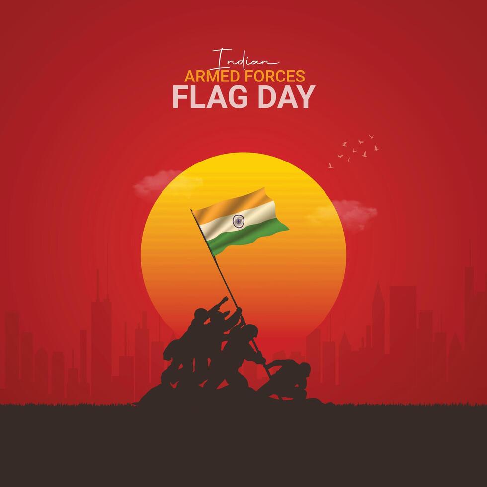 Indian Armed Forces Flag Day Illustration with India and Army Flags in National Holiday Flat Cartoon Background Design vector