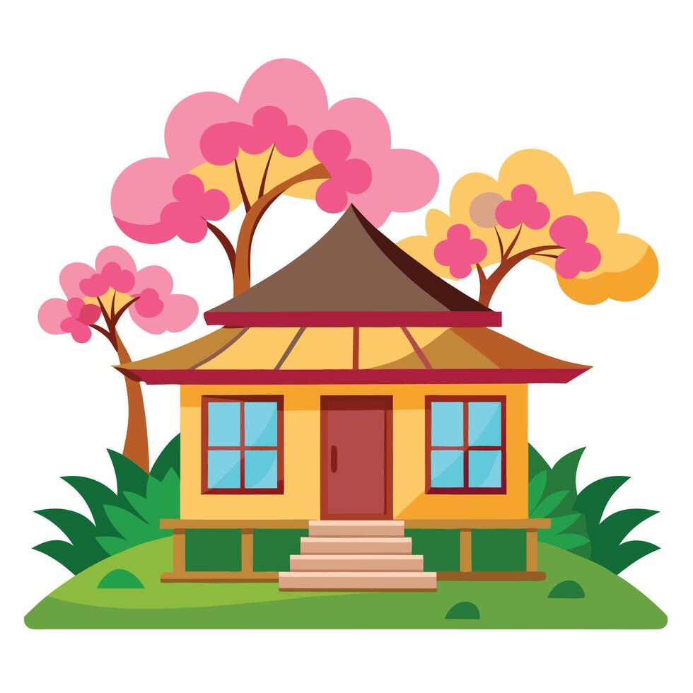A house with a roof and trees in the background vector