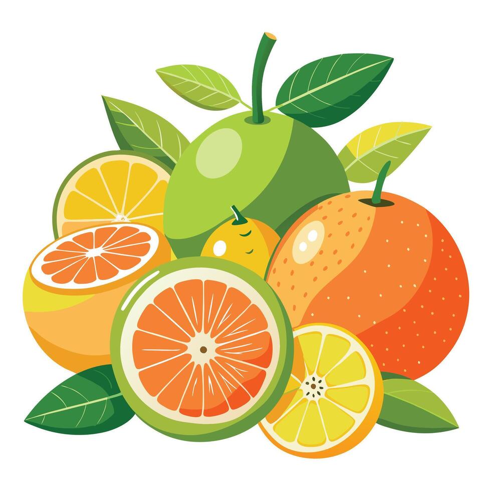 A bunch of oranges and lemons on a white background vector