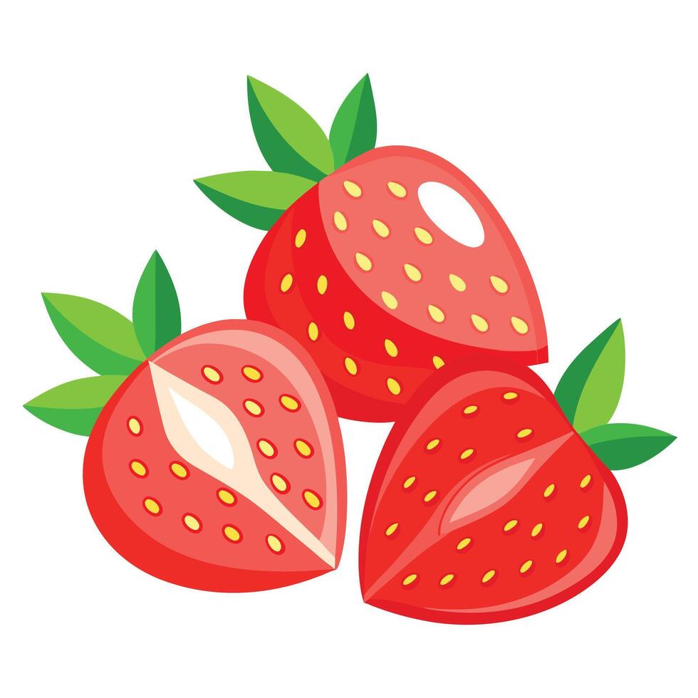 Three strawberries on a white background vector