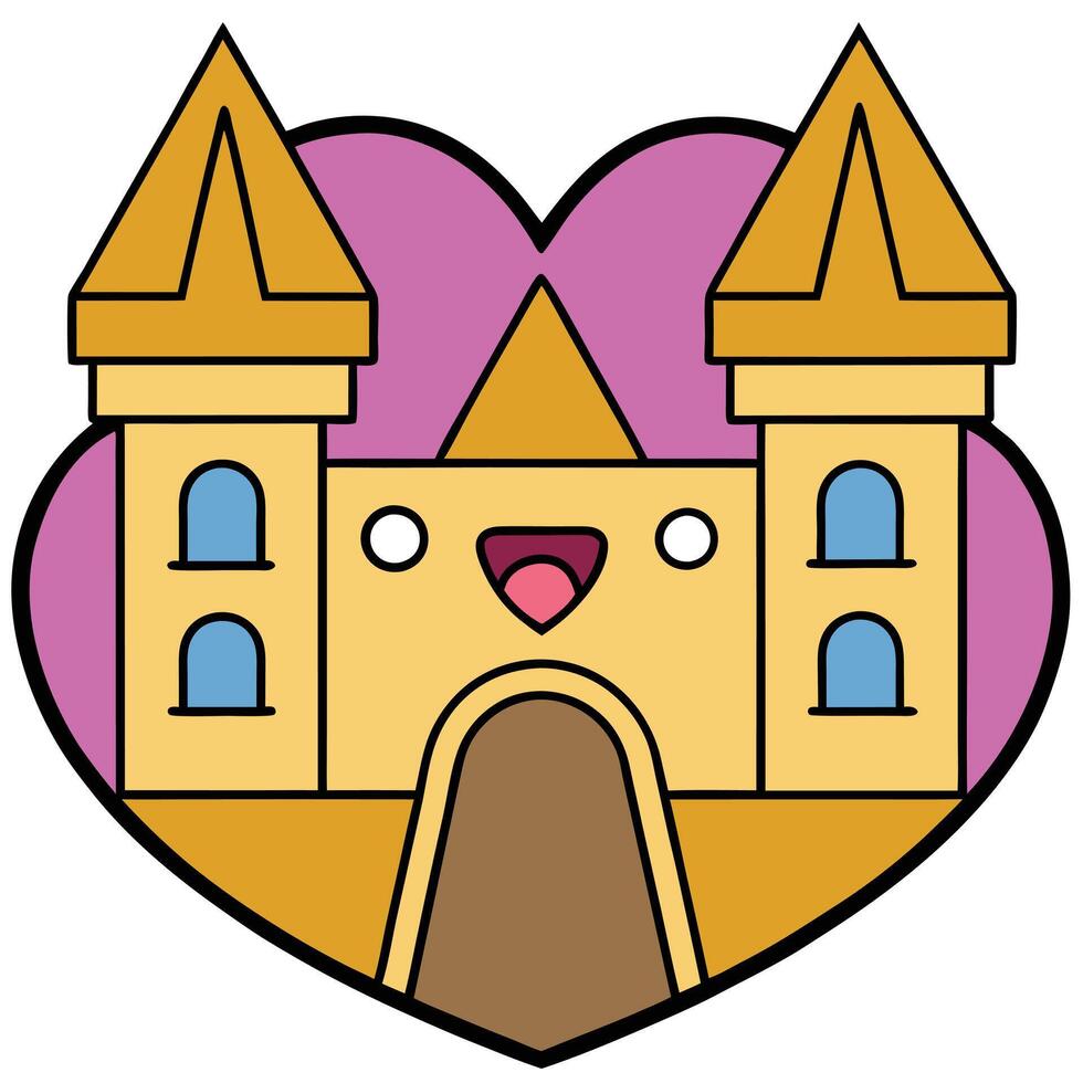 A cartoon castle in the shape of a heart vector