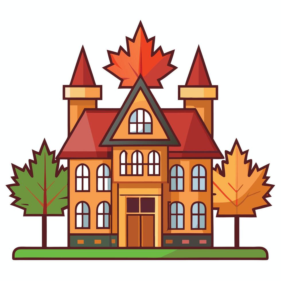 An illustration of a house with a maple leaf on top vector