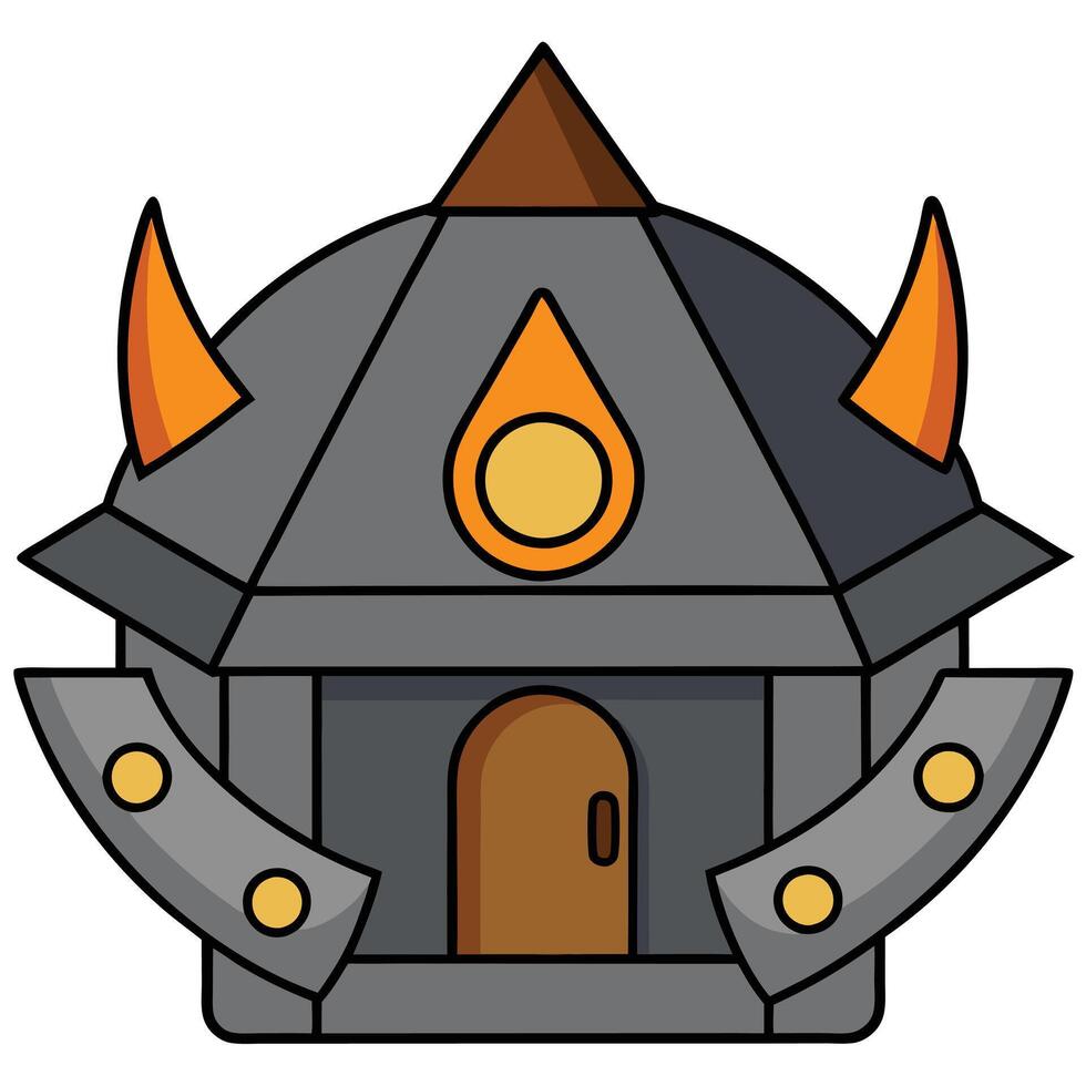 A cartoon house with horns and a door vector